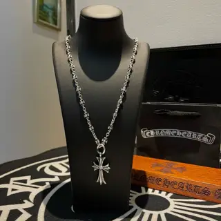 Chrome Hearts white diamond cross flower necklace
