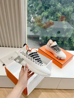 Hermès couple sneakers original knit + Napa calfskin splicing suede