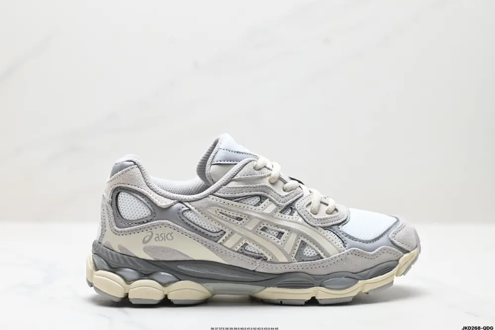 ASICS GEL-NYC 2055 breathable mesh upper with some synthetic leather material. Adopts new 1201A789-020