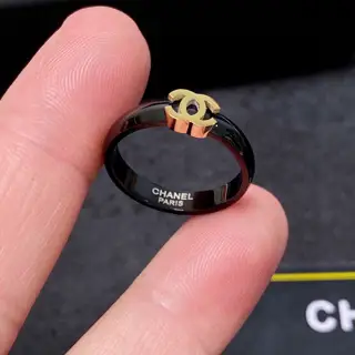 Chanel Double C stainless steel black color-preserving series ring