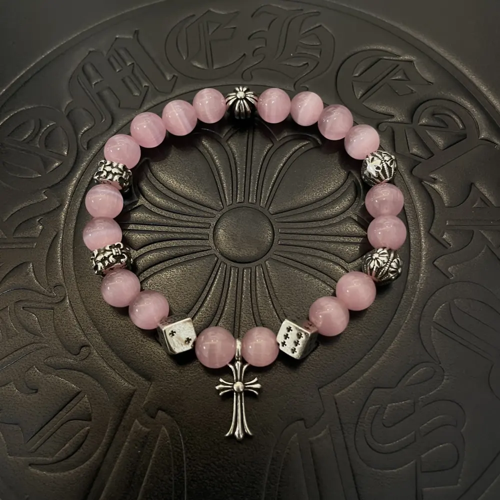 Chrome Hearts classic retro multi-element pink cat’s eye bracelet