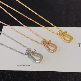 Fred FORCE series half diamond small horseshoe buckle unisex high quality necklace
