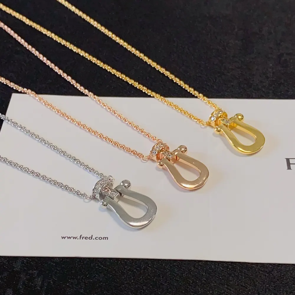 Fred FORCE series half diamond small horseshoe buckle unisex high quality necklace