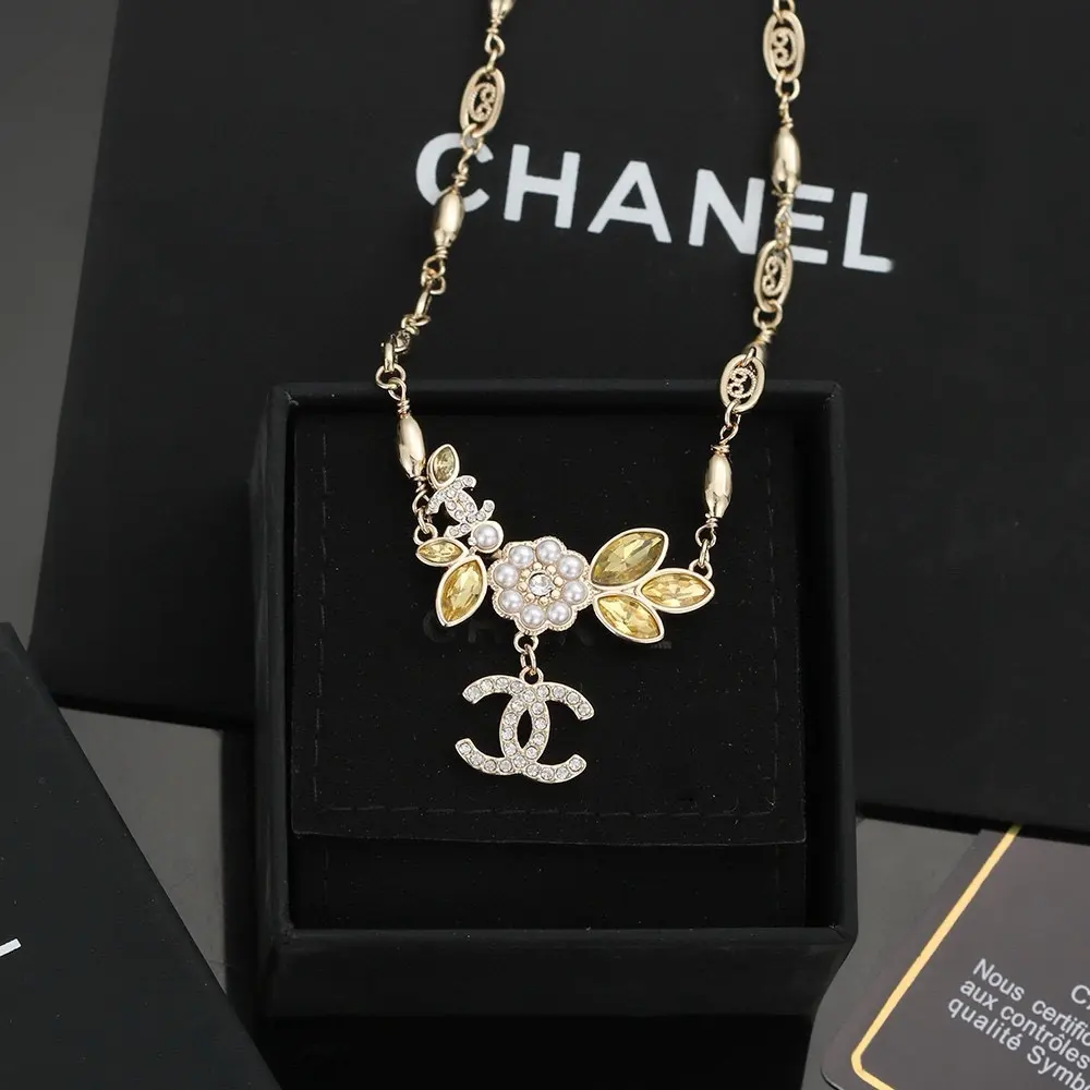 Chanel Latest Gold Necklace with Alphabet Camellia