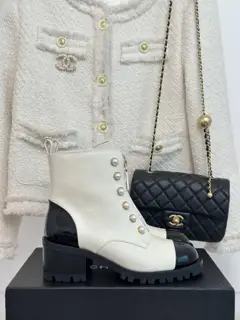 Chanel pearl zipper color matching short boots