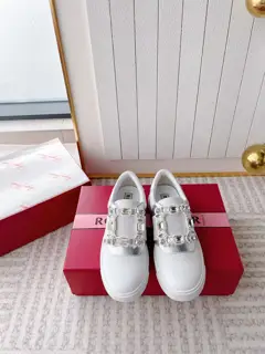 Roger Vivier RV square buckle white shoes