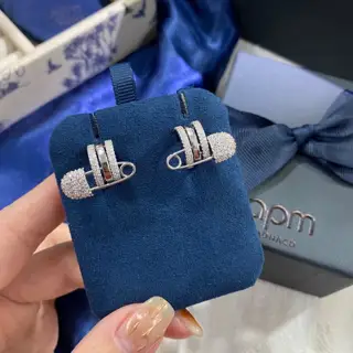 Apm monaco white gold safety pin earrings