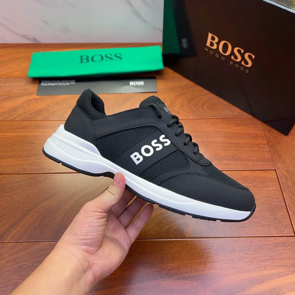 BOSS retro sneakers in a mix of fabrics with faux leather trim
