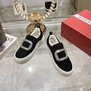 Roger Vivier new Viv Golf diamond buckle thick-soled white shoes