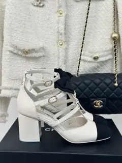 Chanel Bow Camellia Chunky Heel Sandals