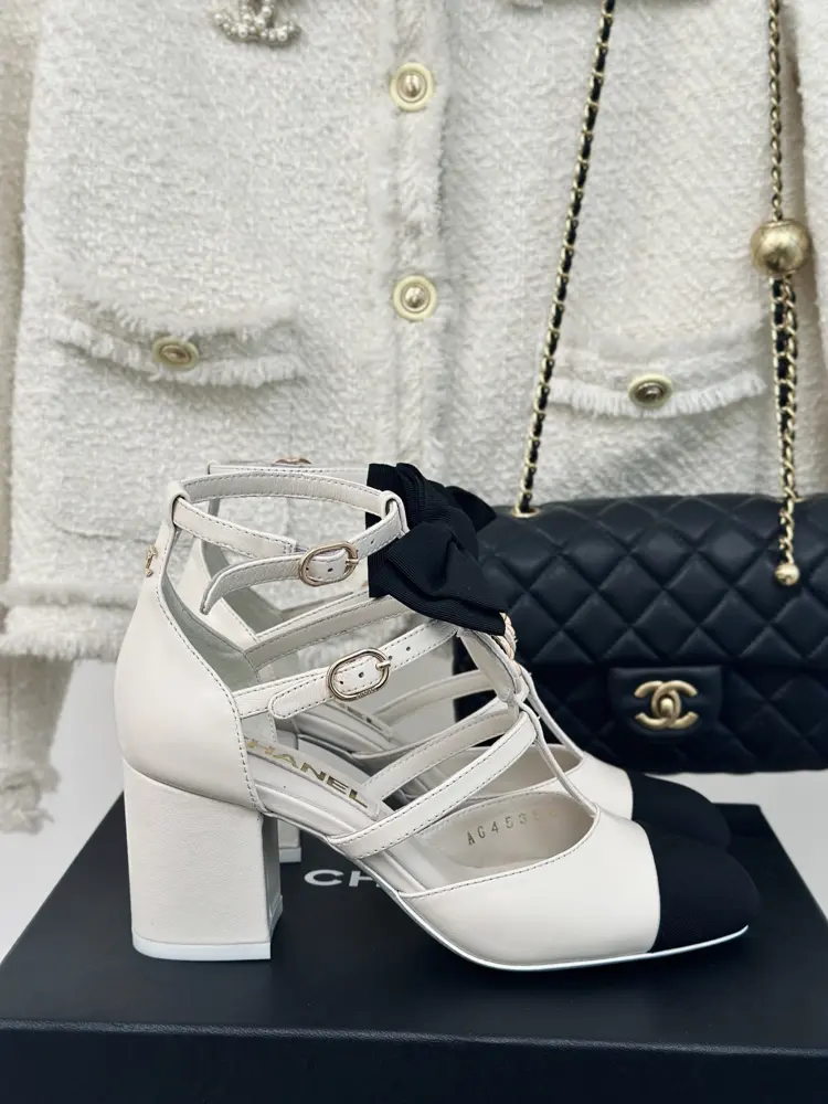 Chanel Bow Camellia Chunky Heel Sandals