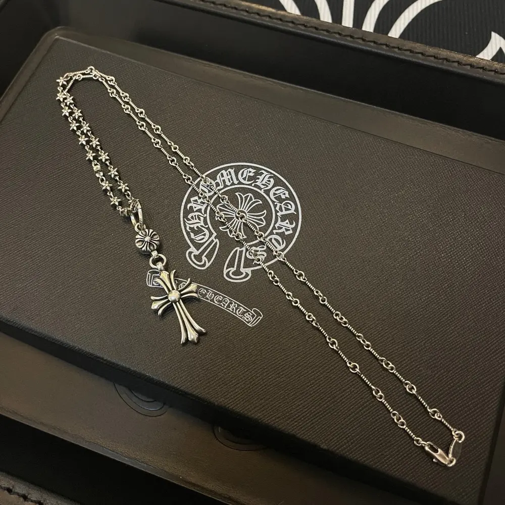 Chrome Hearts Classic Retro Bamboo Five-Star Necklace Cross Pendant