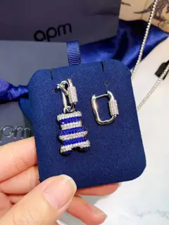 APM Monaco blue and white asymmetrical earrings personality earrings