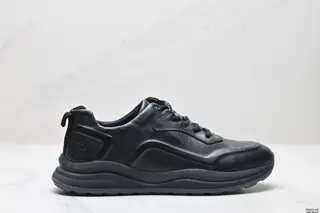 ecco leather cowhide all black sports shoes men’s thick sole ultra-light