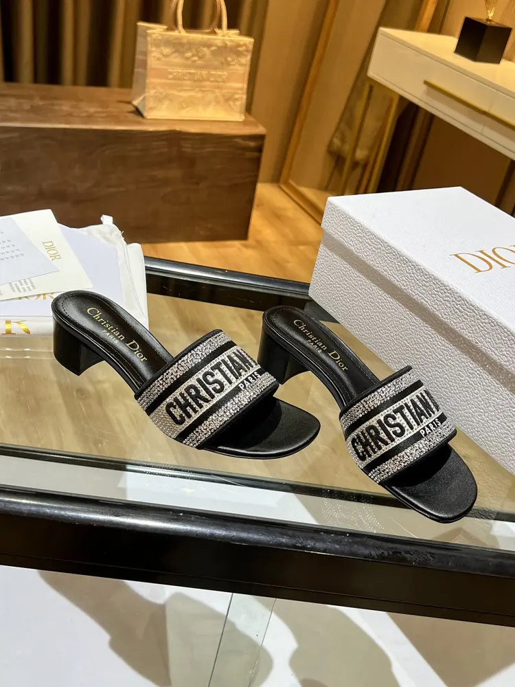 Dior Diamond Embroidered Flip Flops Heels