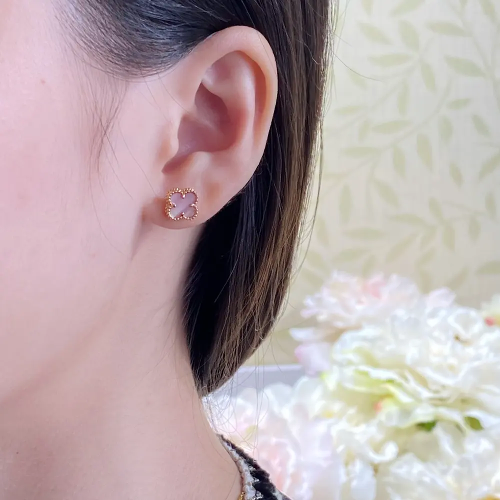 Van Cleef & Arpels Mini Natural Pink Shell Four-Leaf Clover Earrings
