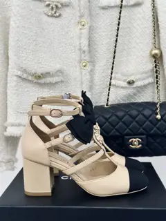 Chanel Bow Camellia Chunky Heel Sandals