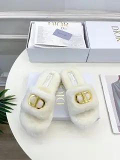 Dior new classic CD buckle thick-soled wool slippers