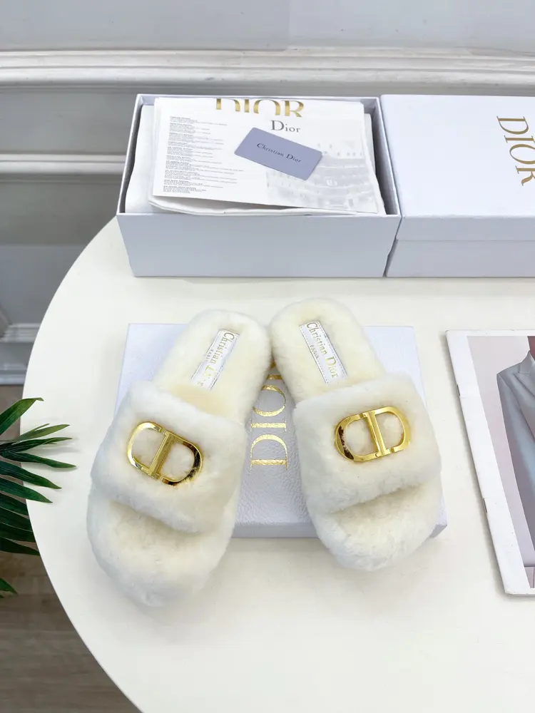 Dior new classic CD buckle thick-soled wool slippers