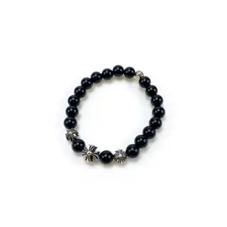 Chrome Hearts Obsidian Four-Bead Silver Bracelet