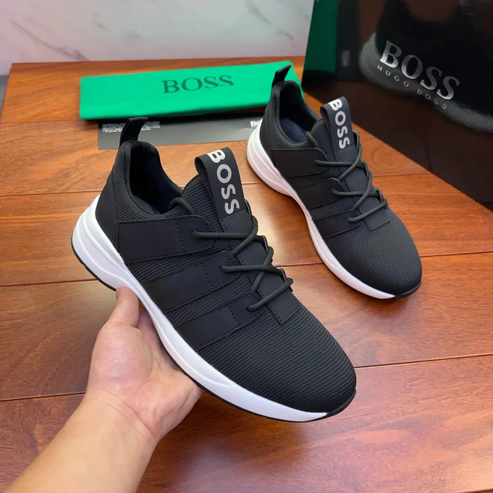 BOSS retro sneakers in a mix of fabrics with faux leather trim