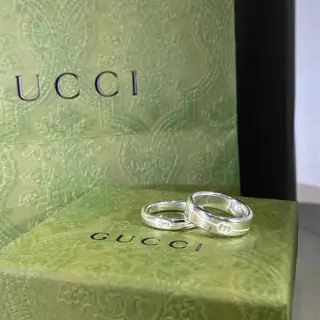 Gucci Double G simple diagonal lines shiny 925 silver couple ring for men and women size