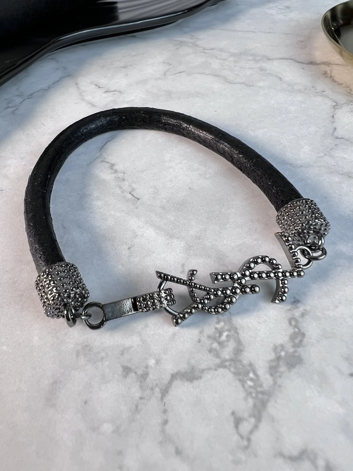 Yves Saint Laurent black leather bracelet