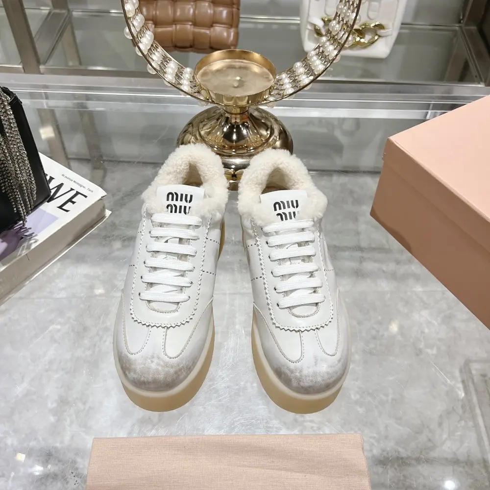 Miu Miu Miu thick-soled biscuit sole 24ss new spring and summer British style lace-up white