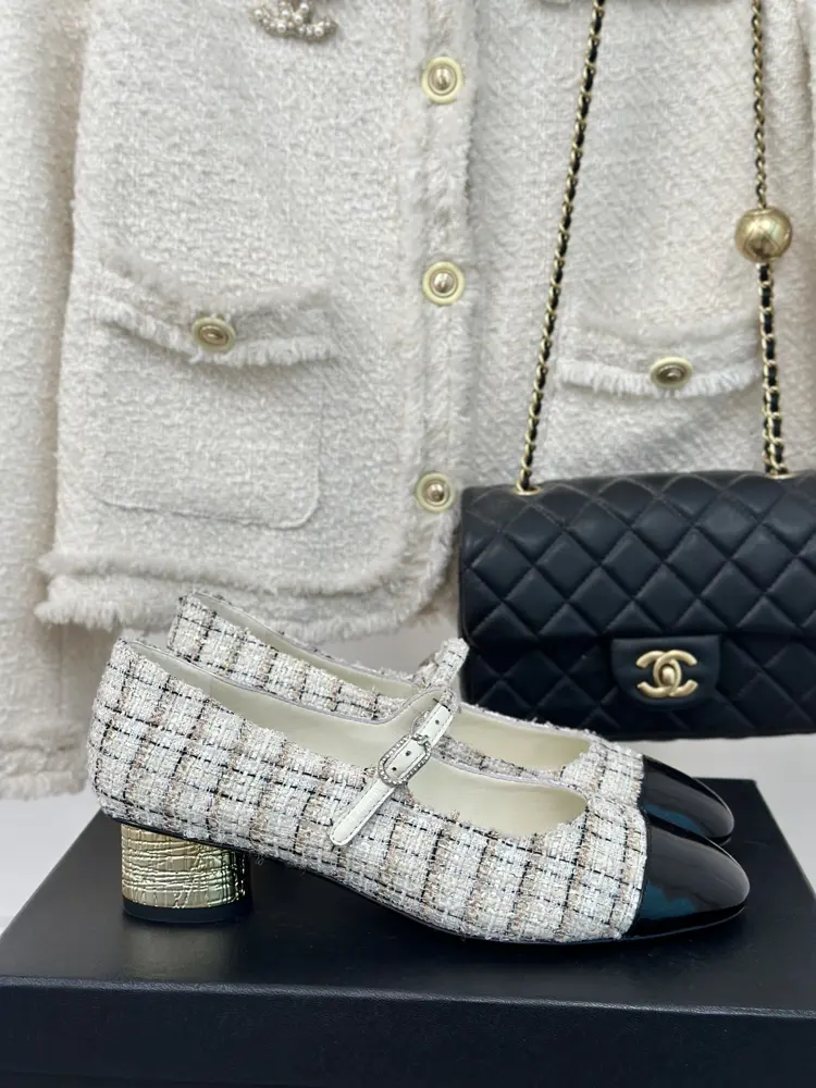 Chanel Double C Colorblocked Thick Heel Mary Jane Shoes Series