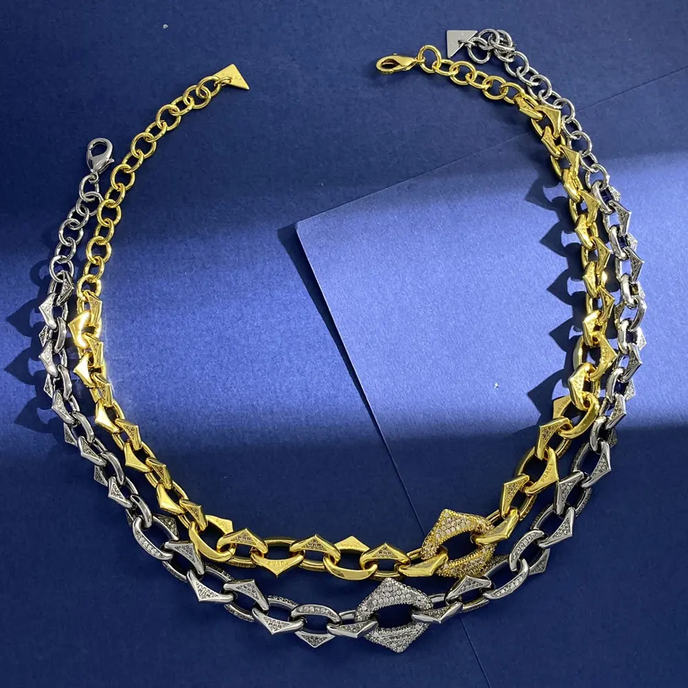 PRADA European and American hip-hop fashion triangle diamond necklace