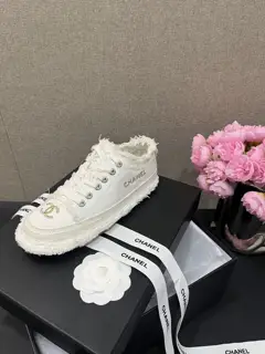 Chanel layered tassel denim canvas shoes