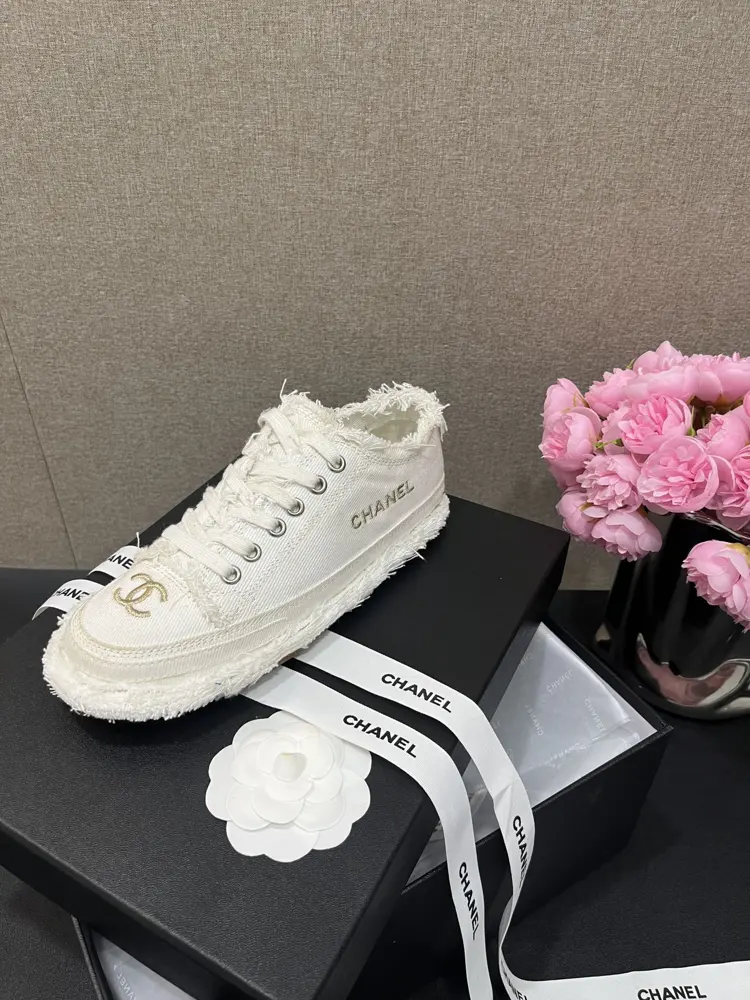 Chanel layered tassel denim canvas shoes