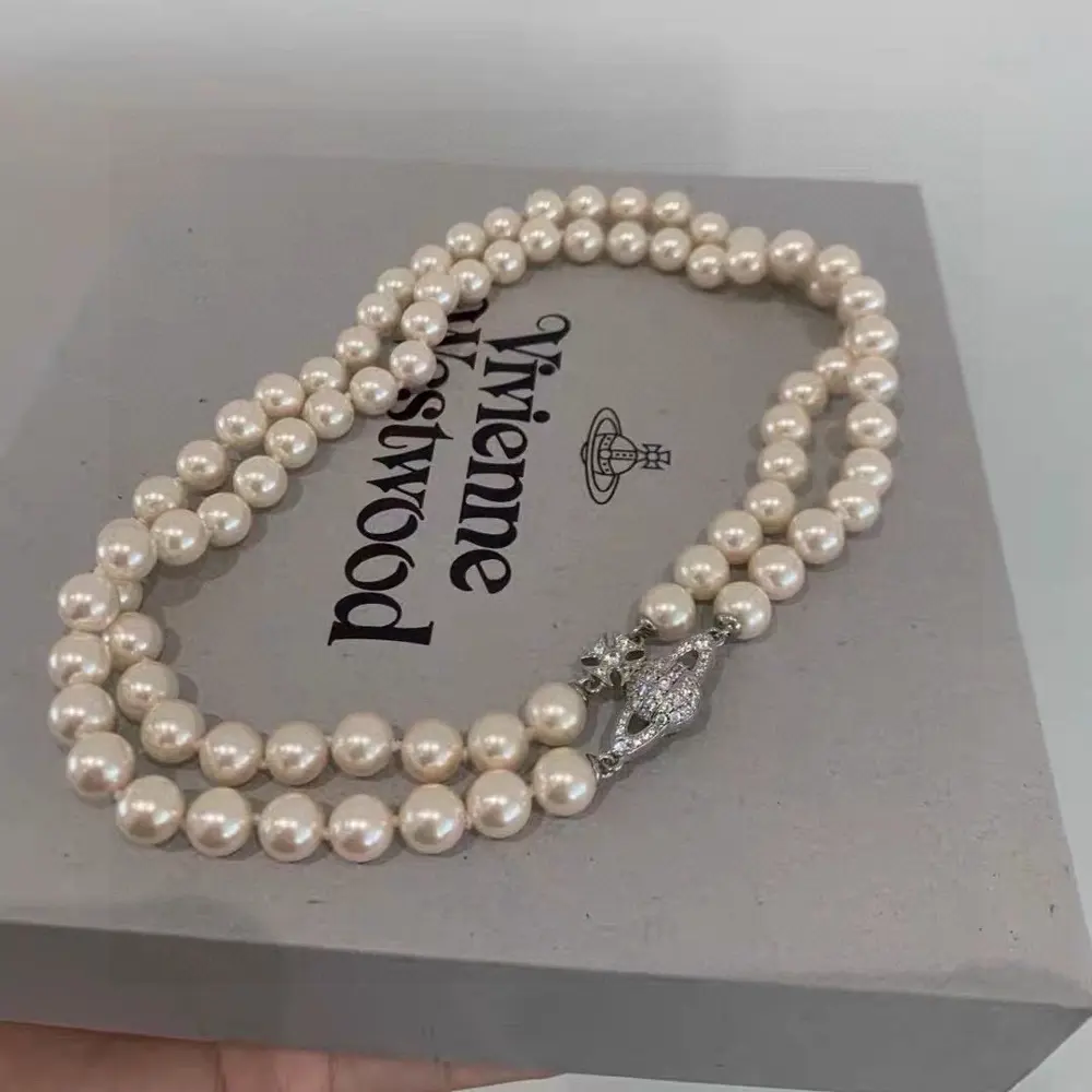 Vivienne Westwood Classic Double-Layer Pearl Saturn Necklace