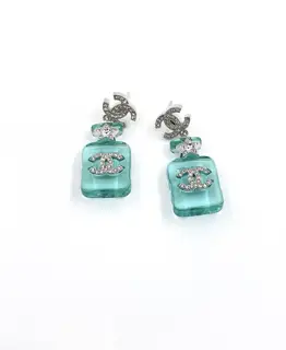 Chanel blue perfume bottle earrings