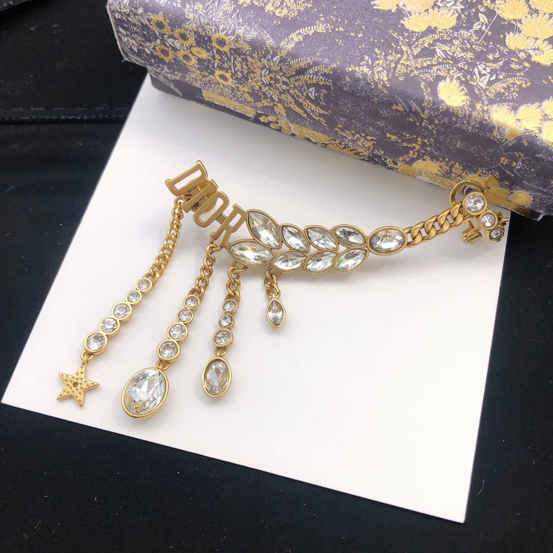 Diamond version available Dior single horse eye full diamond DIOR letter earrings