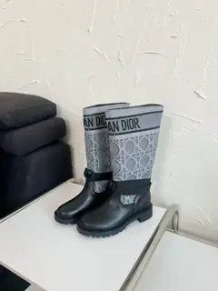 Dior black calfskin leather with white Miss Dior Graffiti print Boots