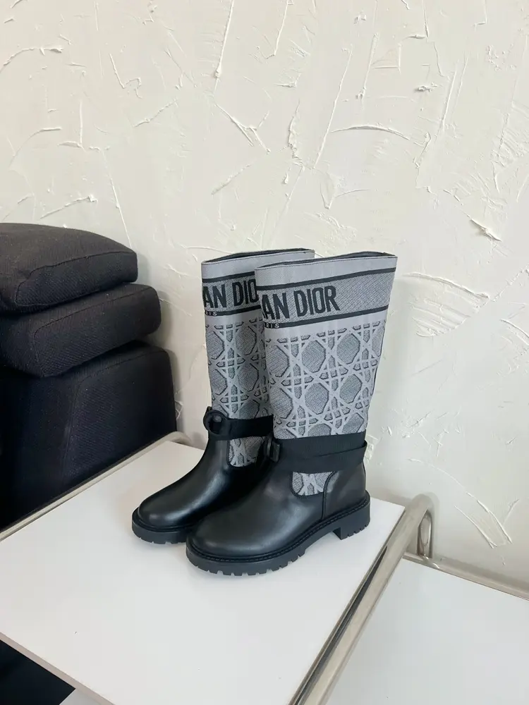 Dior black calfskin leather with white Miss Dior Graffiti print Boots