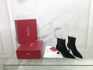 Roger Vivier Low-Heel Crystal Ball Pointed Ankle Boots