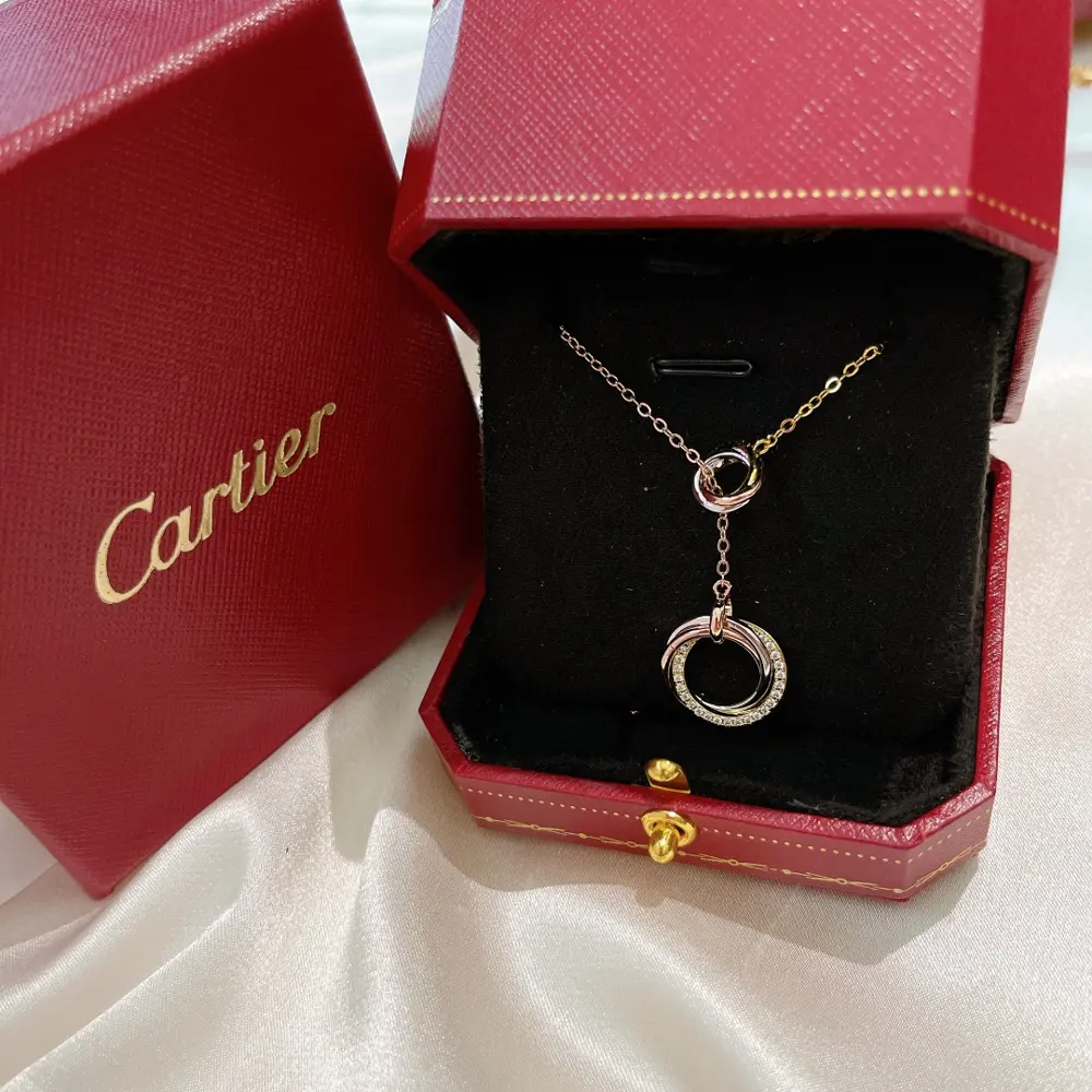 Cartier new Trinity series three-color double ring tassel necklace classic and durable