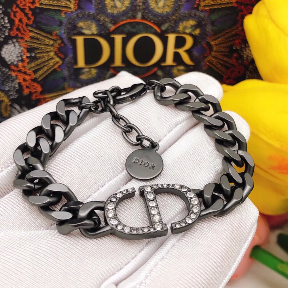 DIOR original new product CD letter necklace black bracelet High-end quality