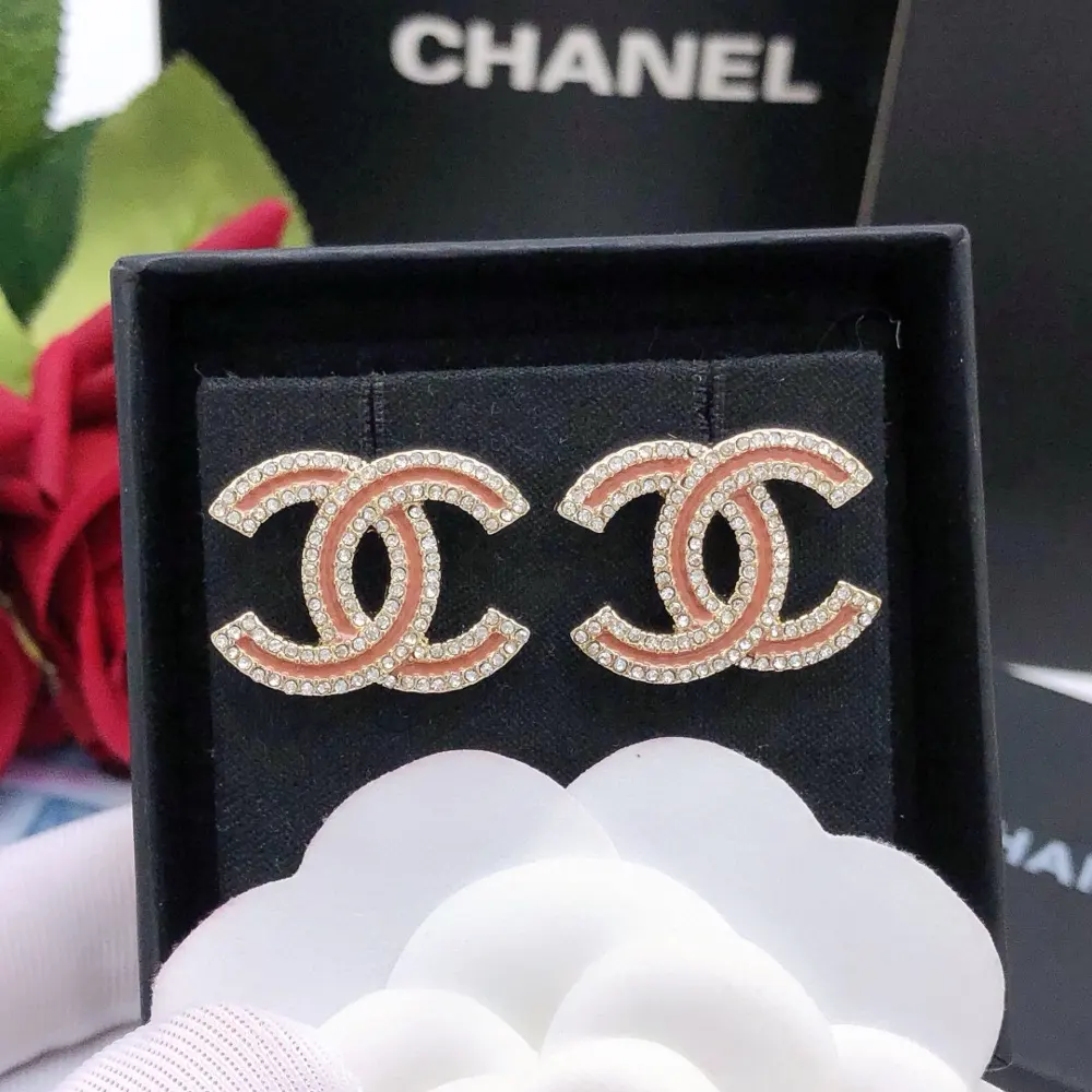 Chanel Double C Oil Drop Pink Earrings