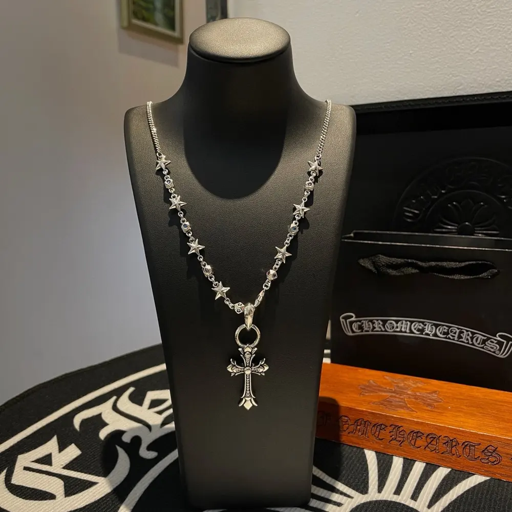 Chrome Hearts Diamond Cross Pendant Necklace