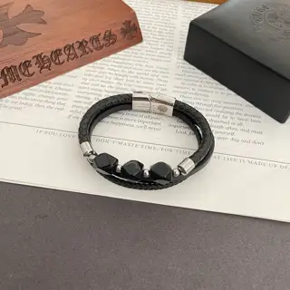 Chrome Hearts black agate leather cord bracelet