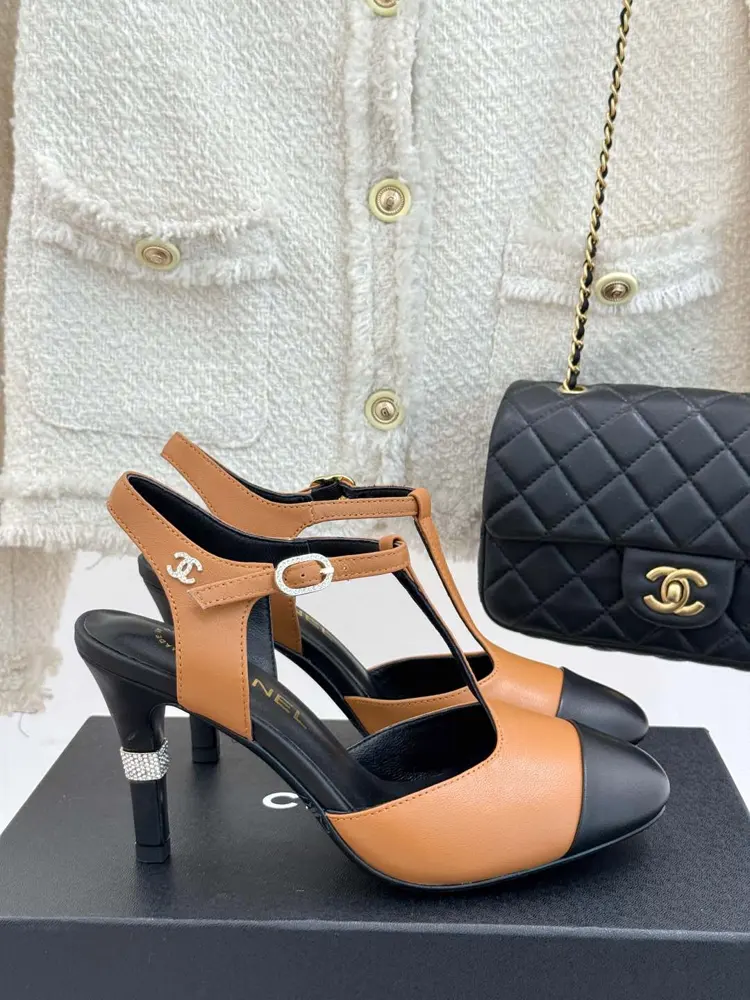 Chanel T-strap double C high-heeled sandals