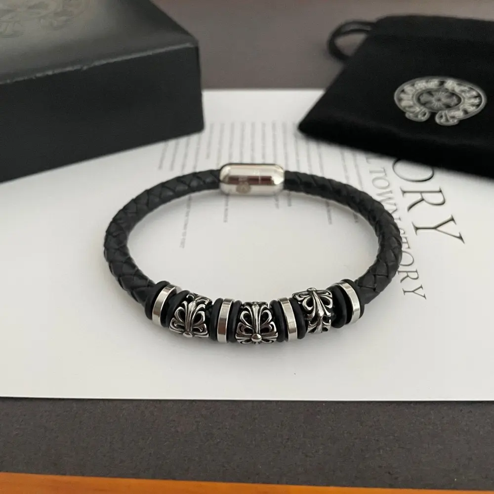 Chrome Hearts Classic Vintage Scout Flower Leather Cord Bracelet