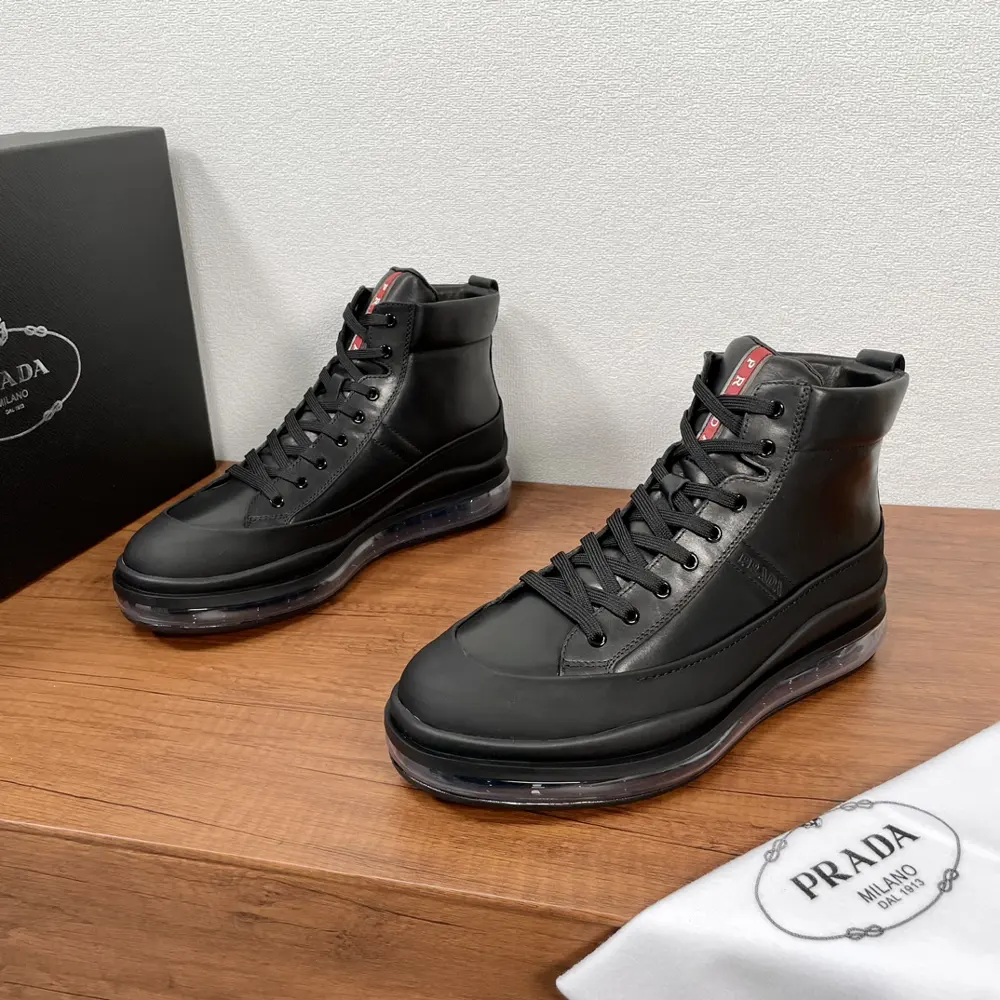 Prada men’s high-top air-cushioned lace-up wool sneakers shipped