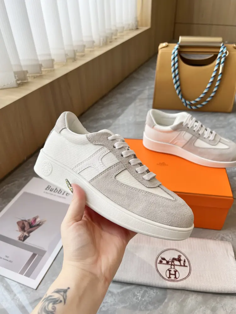 Hermes flat-soled fashionable sports casual shoes Korean style lace-up mesh surface