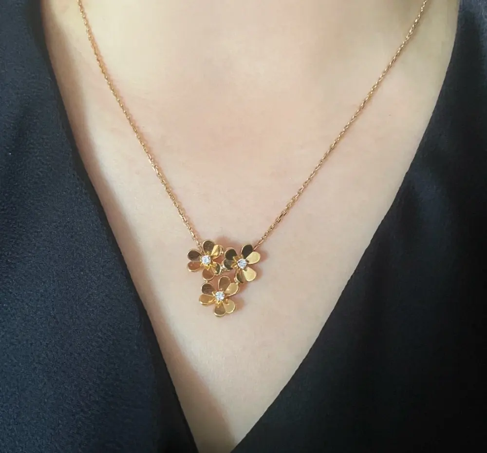 Van Cleef & Arpels Polished Gold Three-Flower Clover Necklace