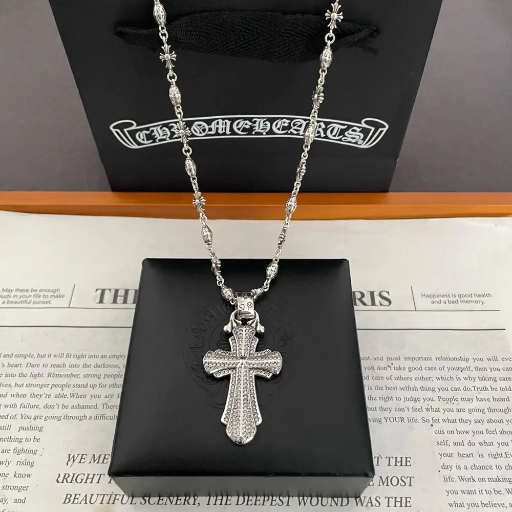 Chrome Hearts Classic Retro Multi-element Necklace Cross Full Diamond Pendant