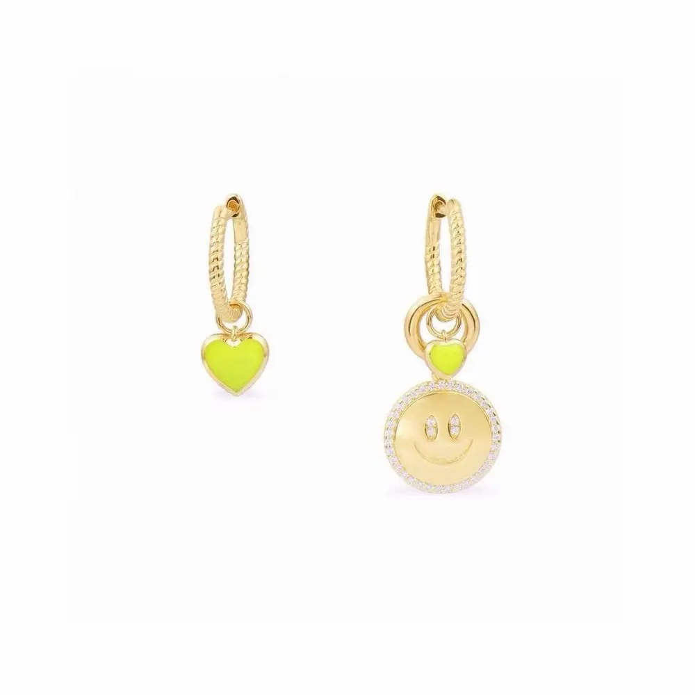 APM Monaco fluorescent yellow heart smiley face ab earrings